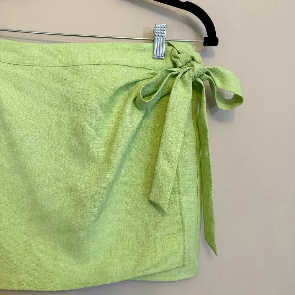 Ciao Lucia Crop Top Wrap Skirt Set S Green Puff Sleeve Summer Resort Coquette